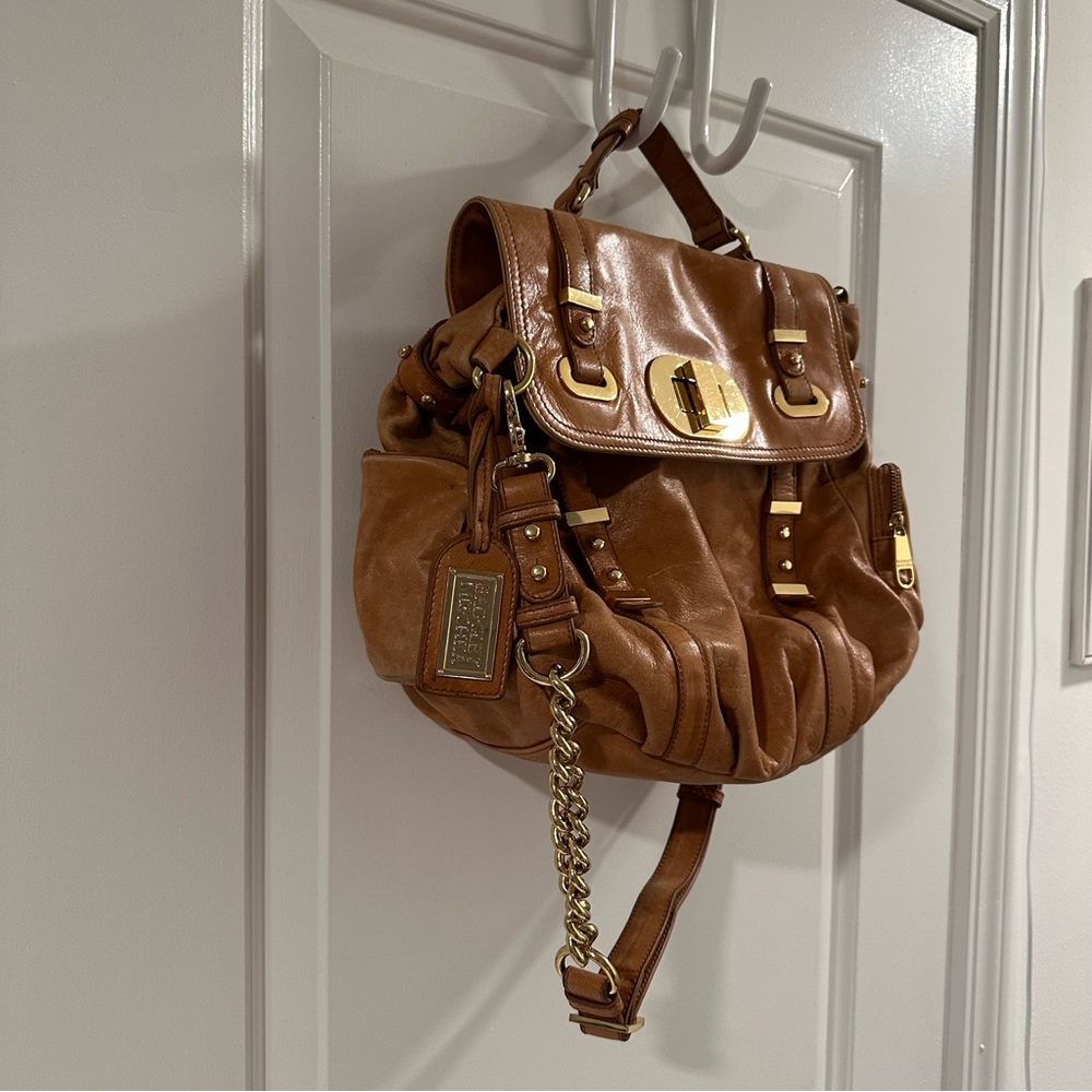Badgley Mischka Janet Bag in Distressed Saddle Tan Leather with Dust Bag - Picture 2 of 16